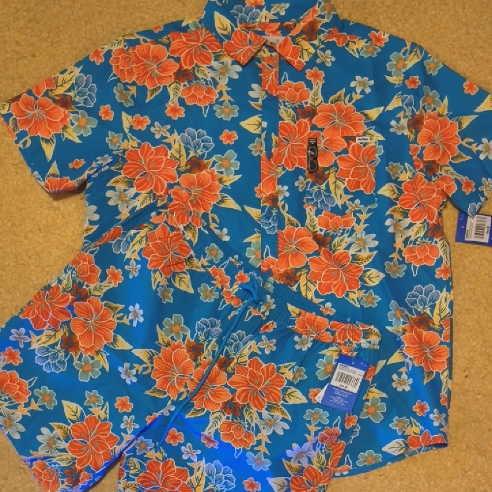 Floral Blue and Orange Men's Shirt